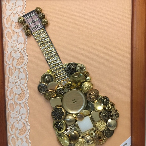 GUITAR Button Artwork on canvas, wall art, framed